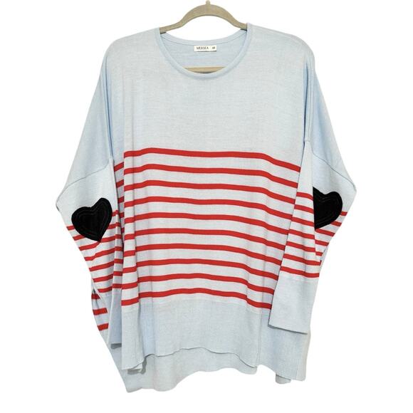 MERSEA Tide Blue /  Cherry Red Amour Sweater With Heart Patch One Size - Picture 8 of 11